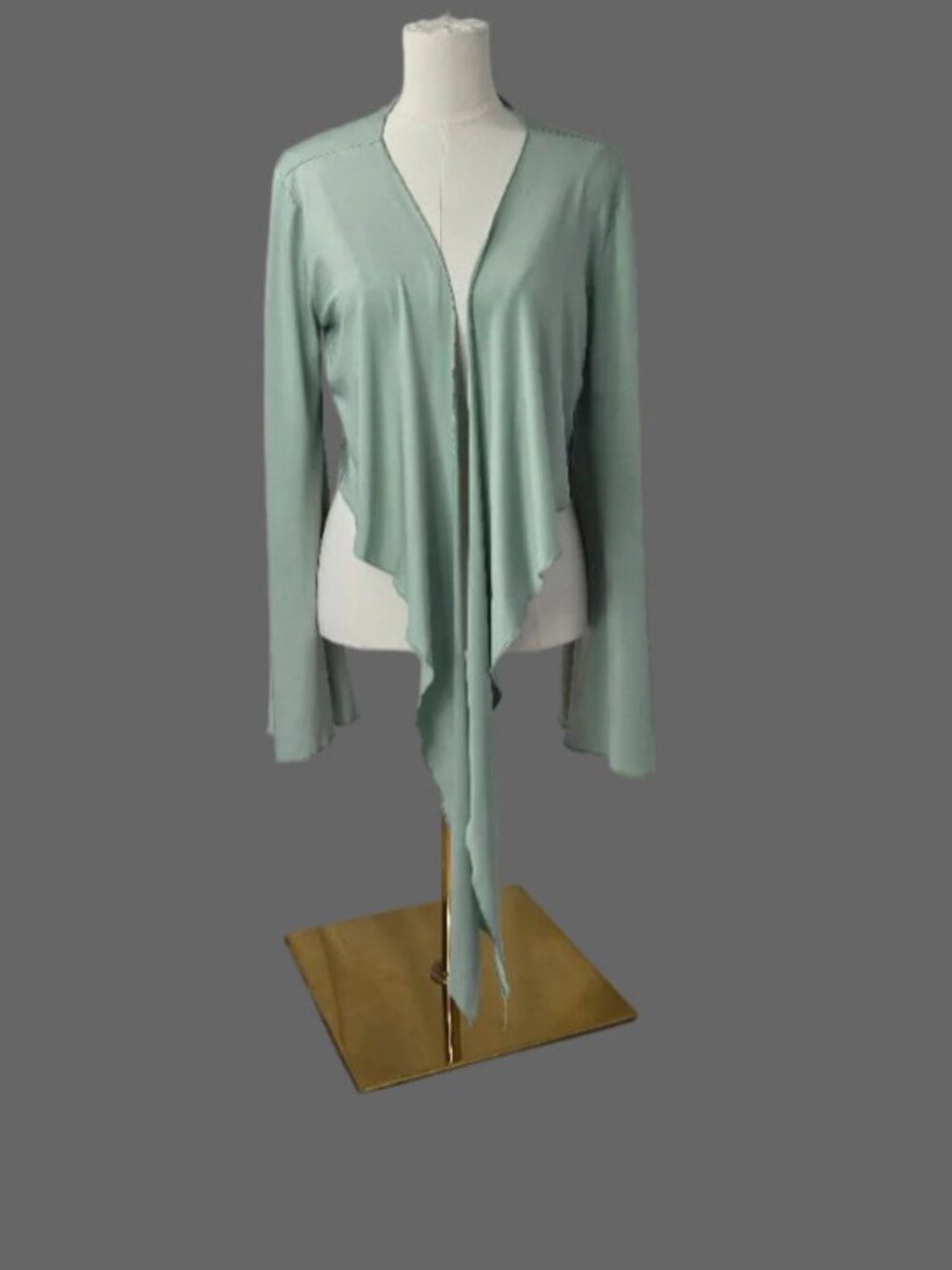 Lyaner Women’s XL Sage Green Draped Tie-Front Shrug Cardigan Bell Sleeve